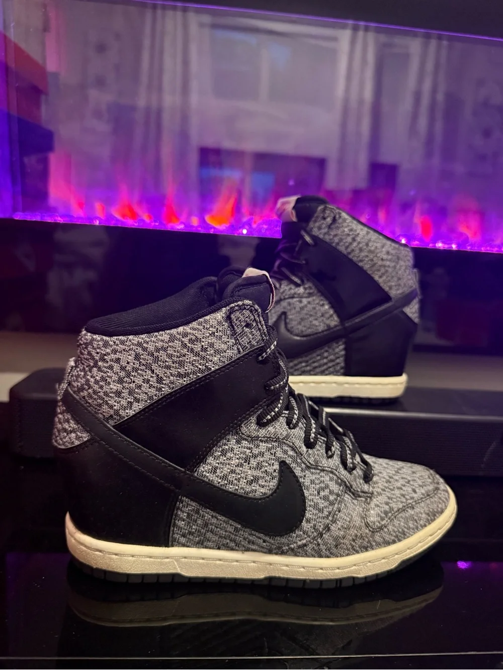 Nike Women’s Gray and Black High-Top Knit Sneakers